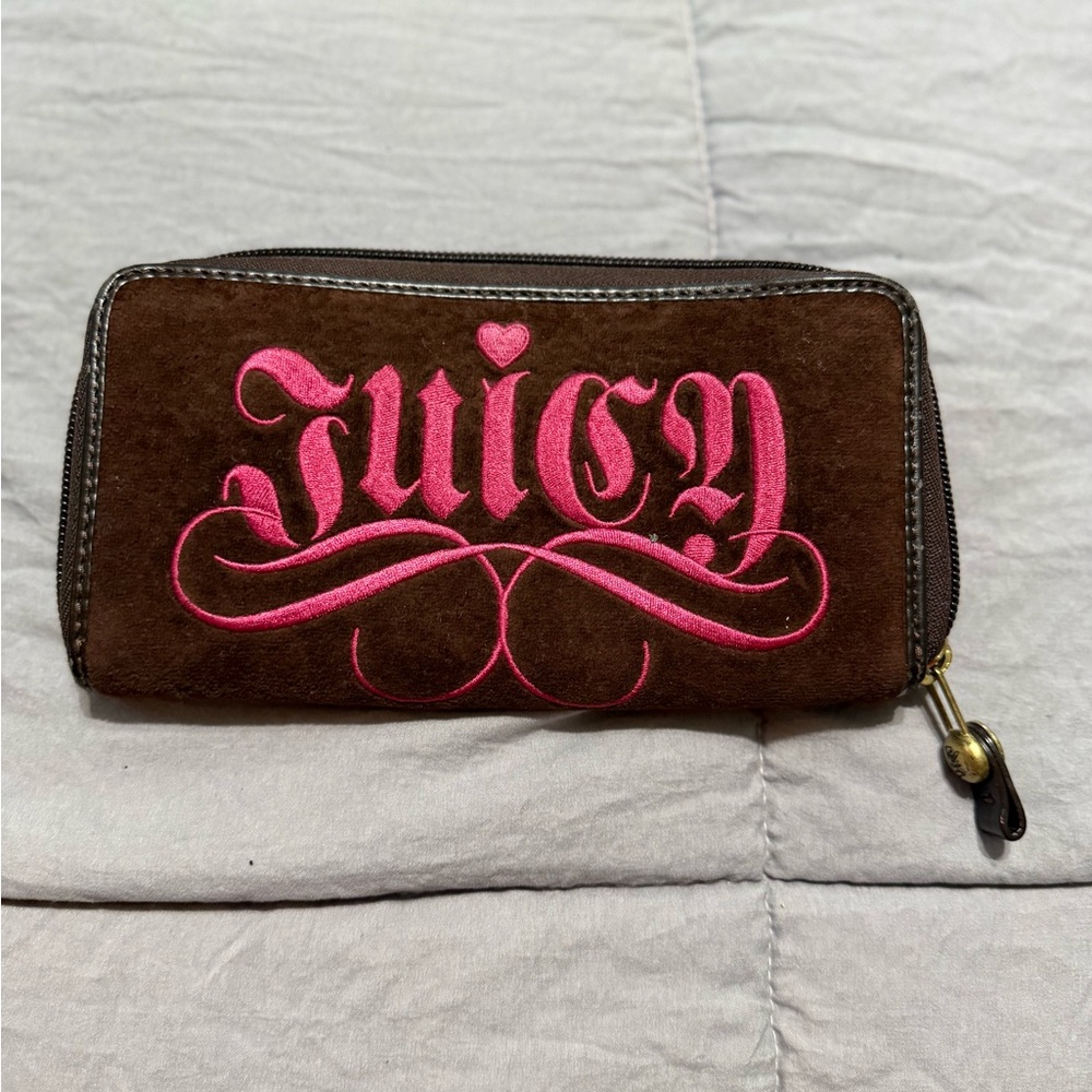 Juicy Couture Brown Wallet with Pink Embroidery